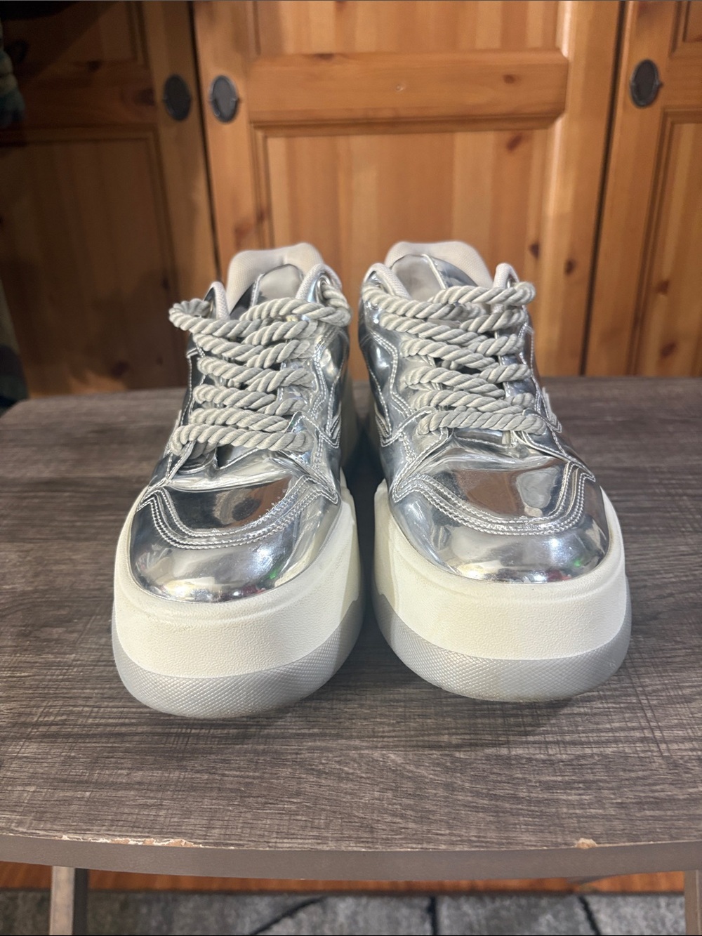 ASOS Silver Mirror-Effect Chunky Platform Trainers - Picture 3 of 8